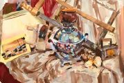 Этюд с самоваром. Гуашь. 