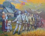 Не в землю полегли, а превратились в журавлей, холст, масло, 105 х 130, 2015 год