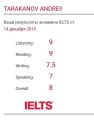 Результаты одного из моих студентов после прохождения курса по подготовке к IELTS (Academic Module)