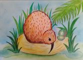 Срисовывание с картинки. Рисунок выполнен цветными карандашами и маркерами.